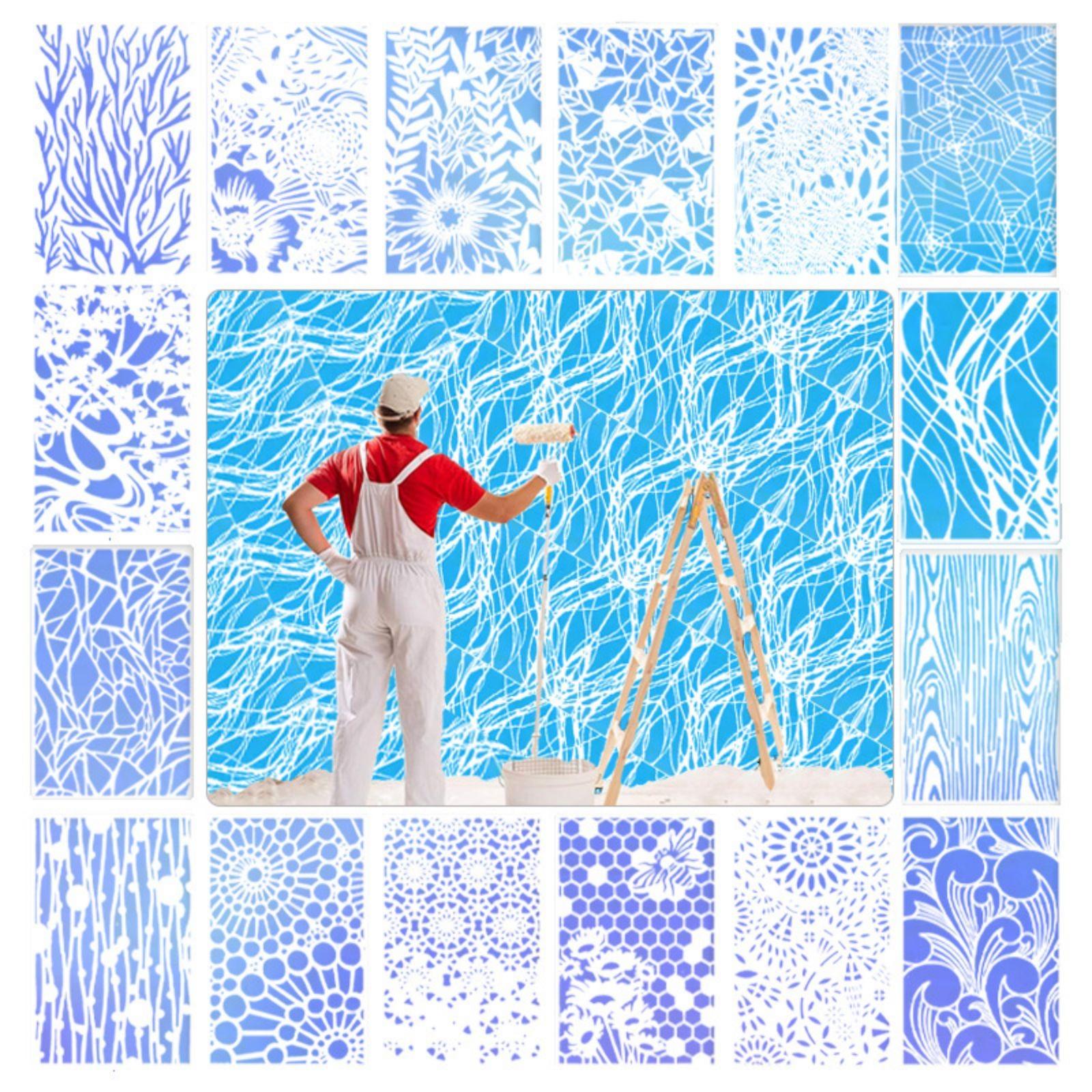 16 Pcs Geometric <b>Texture DIY</b> Stencil Set - Reusable Graffiti ...